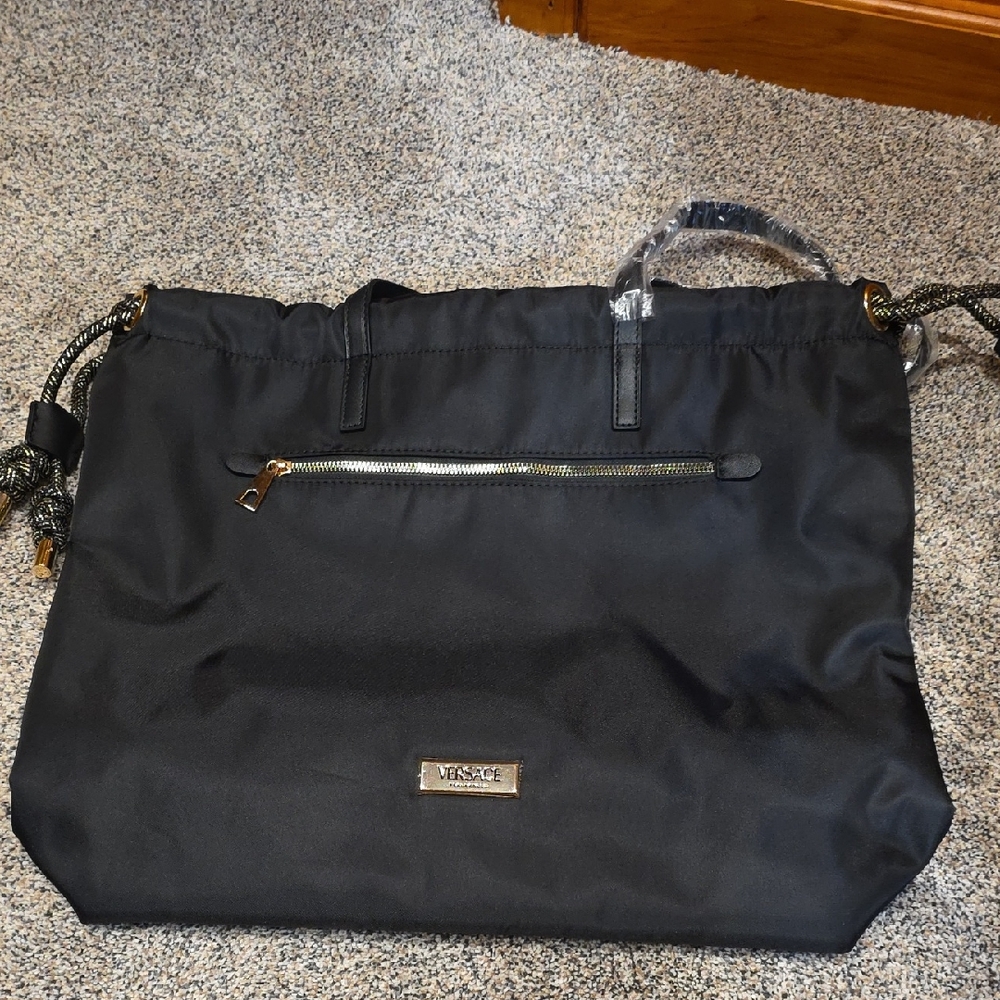 Versace Black Tote with Gold-Tone Accents